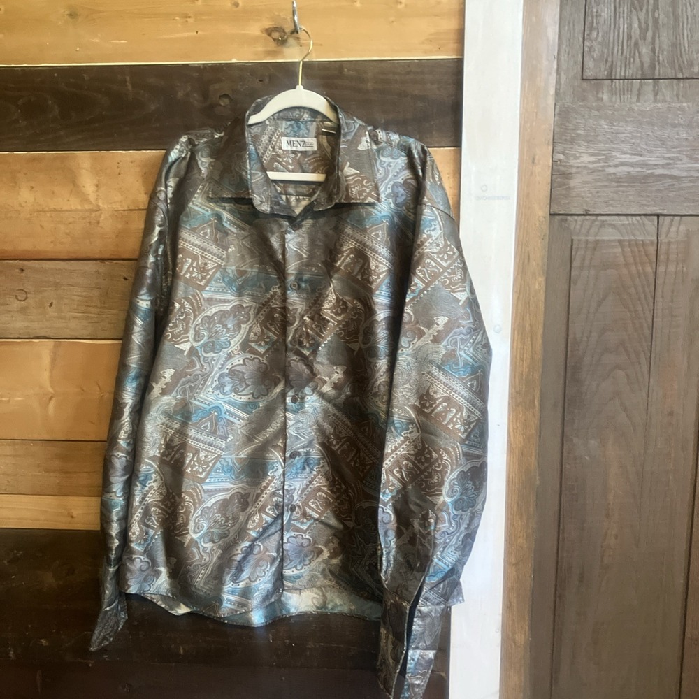 Menz GGG Shirt Mens 3XL Paisley Blue And Brown Button Up Dress Shirt
